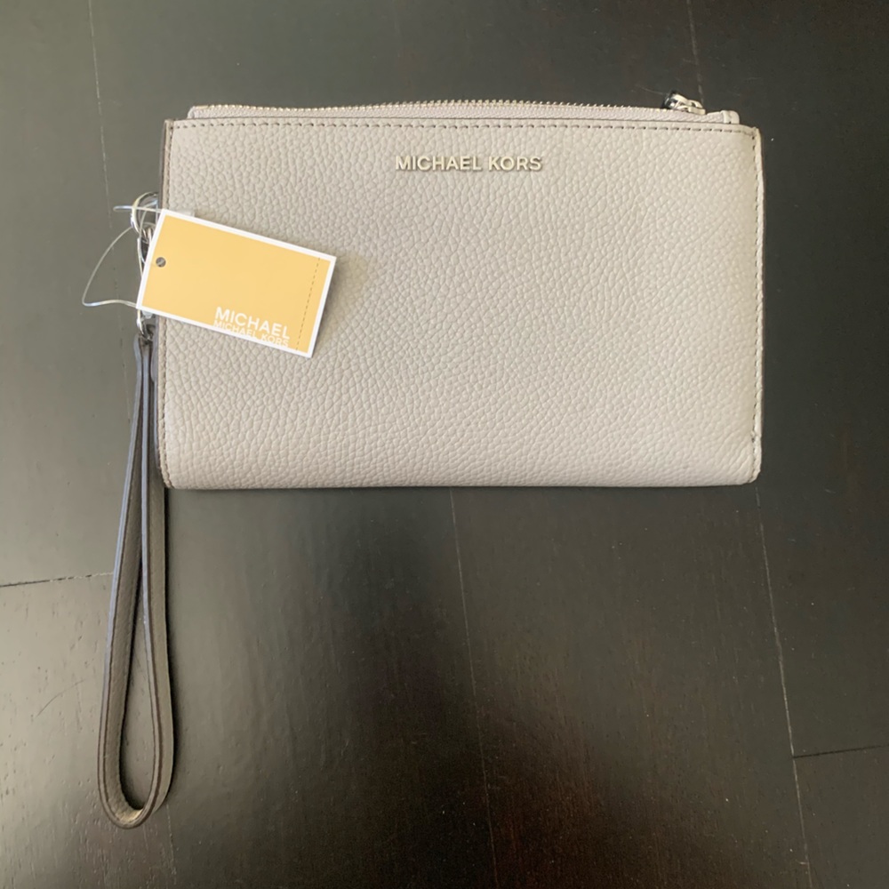 Grey Coach leather wristlet